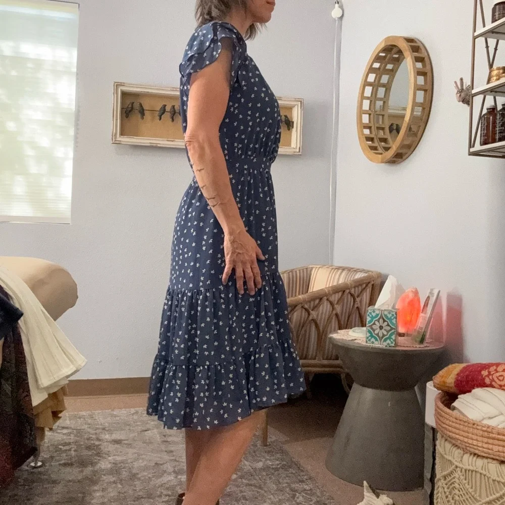 J. Crew blue floral tiered midi peasant dress size 6